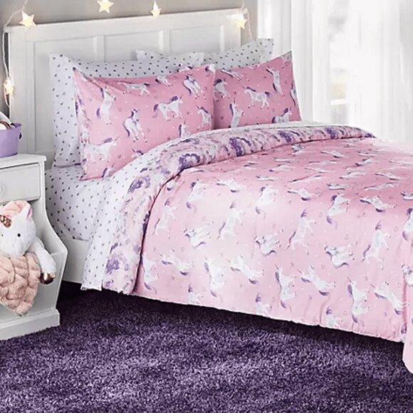 GIRLS UNICORN 7 PIECE COMFORTER SET NEW IN P - Picture 1 of 6